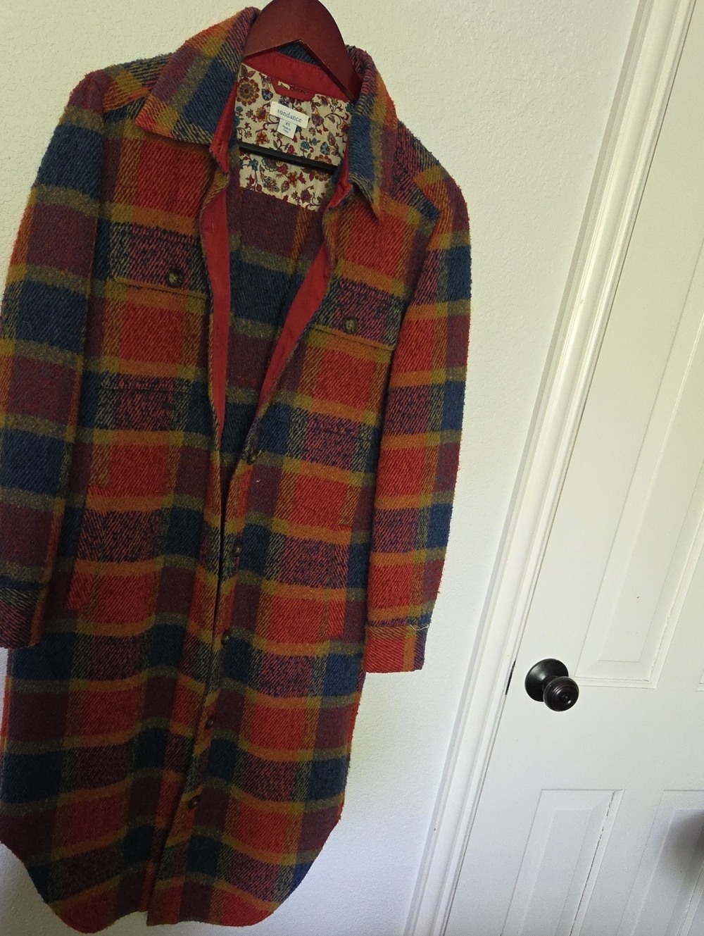 Sundance Plaid Pea Coat in Rust, Navy & Mustard